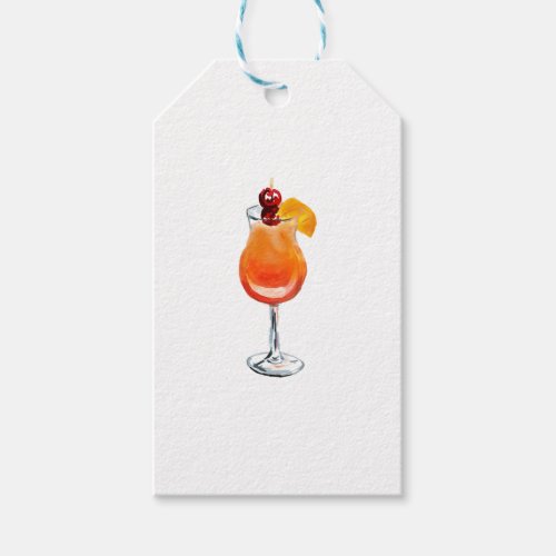 Watercolor Tequila Sunrise Cocktail Gift Tags