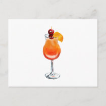 Watercolor Tequila Sunrise Cocktail Postcard