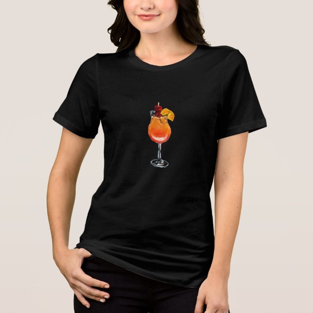 Watercolor Tequila Sunrise Cocktail Tri-Blend Shirt (Front)