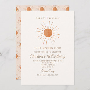 Watercolor Terracota Sun Retro Simple 1st Birthday Invitation