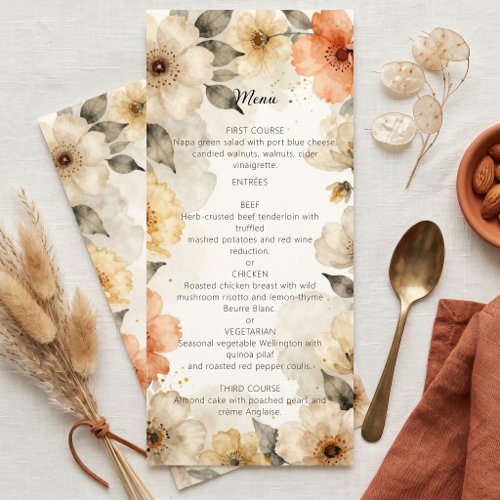 Watercolor Terracotta and Peach Floral Wedding Menu