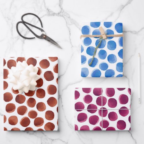  Watercolor Terracotta Blue and Pink Polka Dots  Wrapping Paper Sheets