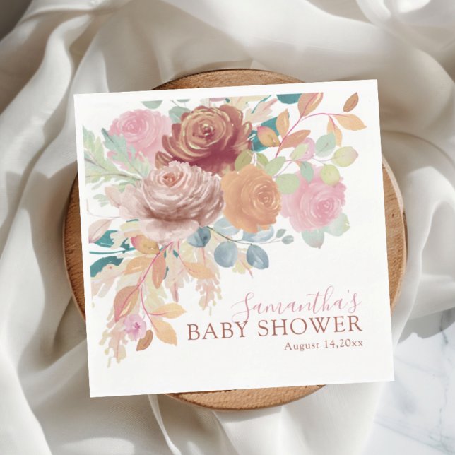 Watercolor Terracotta & Blush Floral Baby Shower  Napkins (Creator Uploaded)