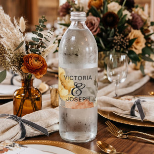 Watercolor Terracotta Boho Floral Fall Wedding Water Bottle Label