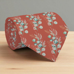 Watercolor Terracotta Eucalyptus Greenery Pattern  Neck Tie