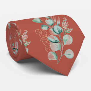 Watercolor Terracotta Eucalyptus Greenery Pattern  Neck Tie