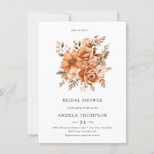 Watercolor Terracotta   Floral Bridal Shower Invitation