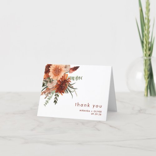 Watercolor Terracotta Floral Wedding  Thank You Card