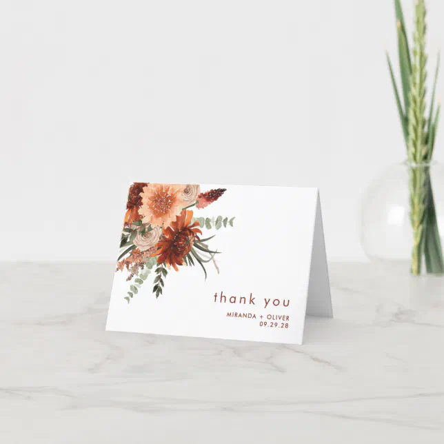 Watercolor Terracotta Floral Wedding Thank You Card | Zazzle