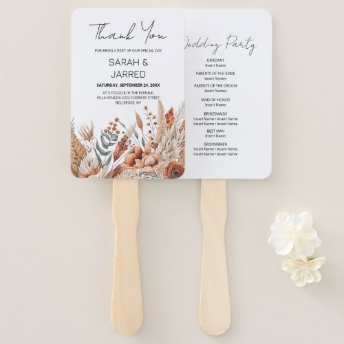 Watercolor Terracotta Flowers Wedding Hand Fan