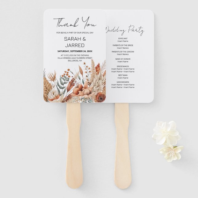 Watercolor Terracotta Flowers Wedding Hand Fan (Front and Back)