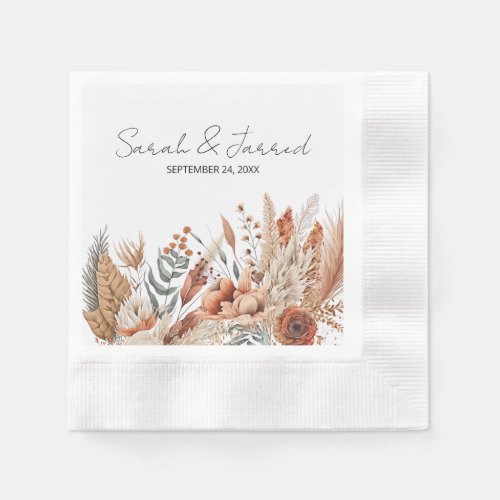 Watercolor Terracotta Flowers Wedding Napkins