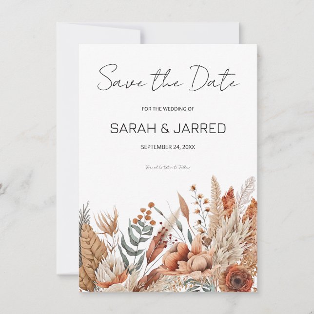 Watercolor Terracotta Flowers Wedding Save The Date (Front)