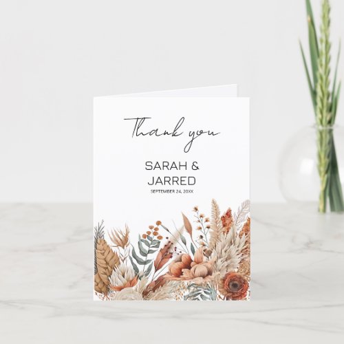 Watercolor Terracotta Flowers Wedding Thank You Card