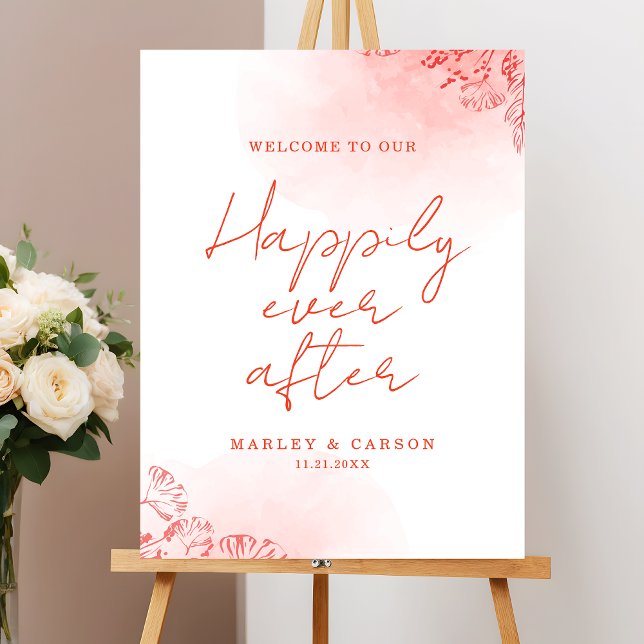 Watercolor Terracotta Happily Ever After Wedding Foam Board (Creator Uploaded)