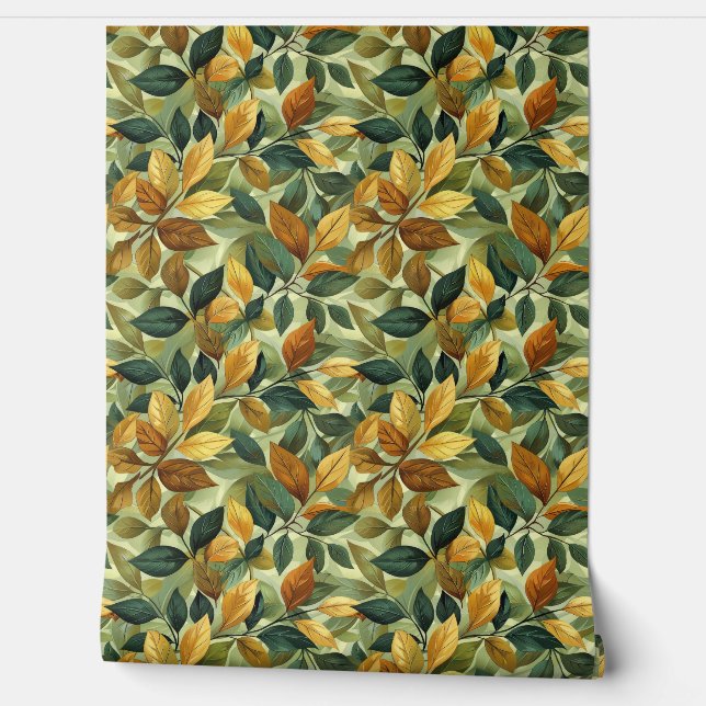 Watercolor terracotta orange yellow sage fall wallpaper  (Unrolling)