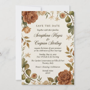 Watercolor Terracotta Rose & Fig Save the Date Invitation