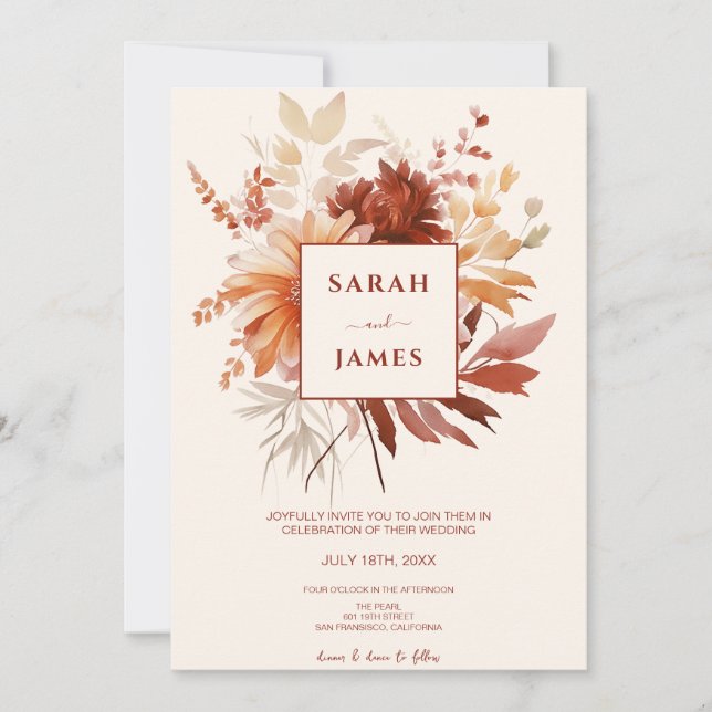 Watercolor Terracotta Wildflower Boho Wedding  Invitation (Front)