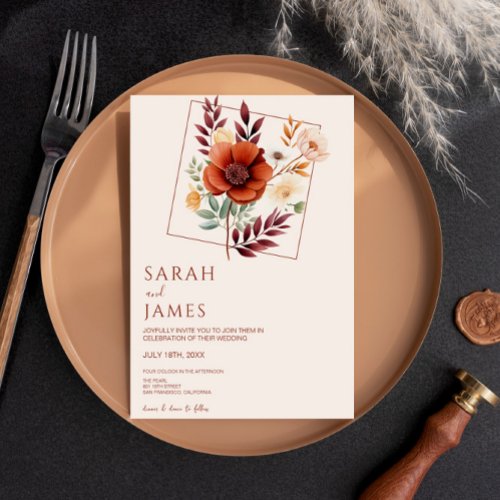 Watercolor Terracotta Wildflower Modern Wedding Invitation