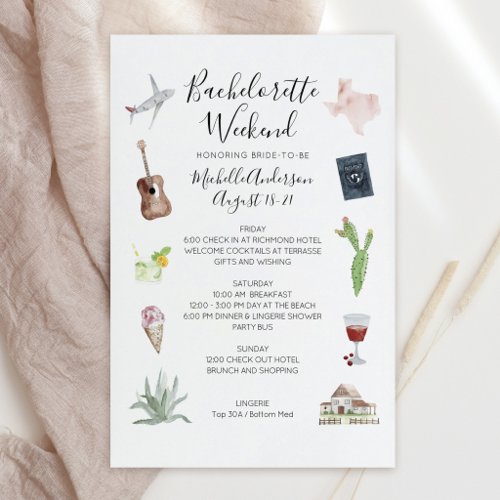 Watercolor Texas Bachelorette Weekend Itinerary