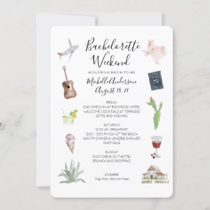 Watercolor Texas Bachelorette Weekend Itinerary Invitation