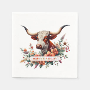 Watercolor Texas Longhorn Birthday Napkins