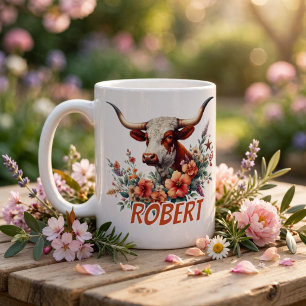 Watercolor Texas Longhorn Personalized Coffee Mug