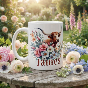 Watercolor Texas Longhorn Personalized Coffee Mug