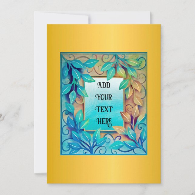 Watercolor Texture Colorful Leaves Golden Border  Invitation (Front)