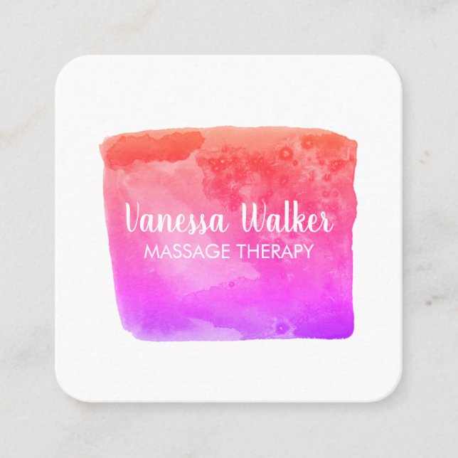 Watercolor Texture Colorful Square Pink Business Card (Front)