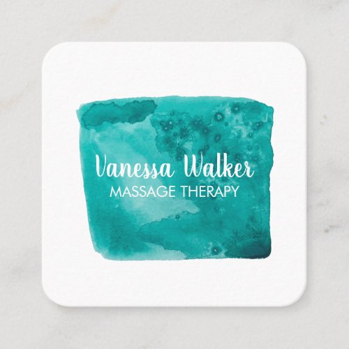 Watercolor Texture Colorful Square Teal Square Business Card