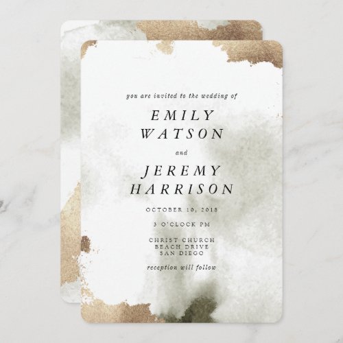 Watercolor Texture Grey Marble Wedding Invitation