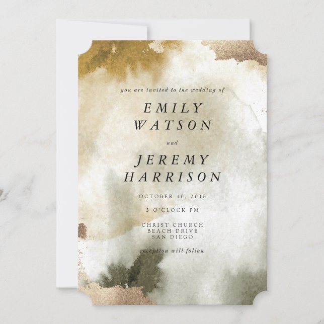 Watercolor Texture Khaki Wedding Invitation (Front)