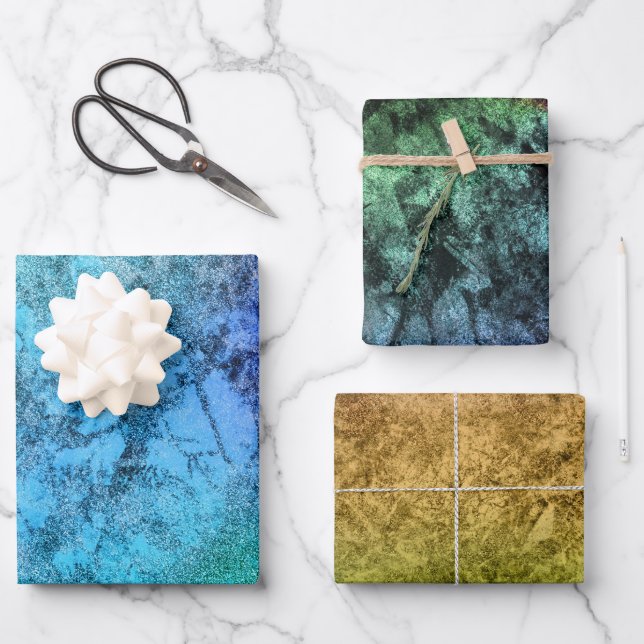 Watercolor Textured Blue Green Rainbow Wrapping Paper Sheets (Front)