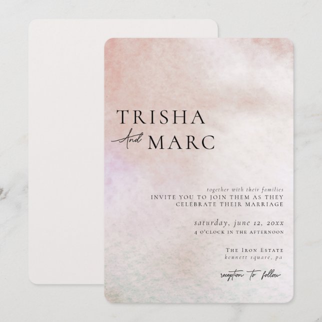 Watercolor Textured Minimalist Wedding Invitation (Front/Back)