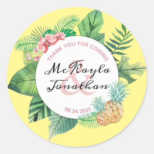 Watercolor Thank You for Coming Tropical Wedding Classic Round Sticker