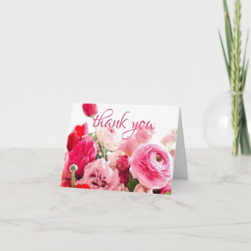 Watercolor Thank You Handwritten Script Roses Chic