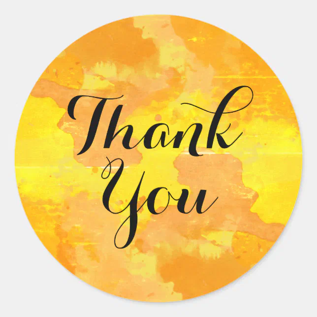 Watercolor Thank You Orange Yellow Splatter Brush Classic Round Sticker ...