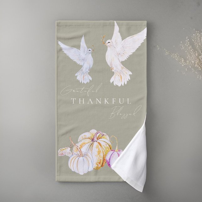 Watercolor Thankful Grateful Blessed Thanksgiving Hand Towel (Creator Uploaded)