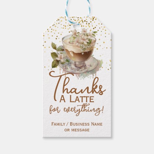 Watercolor Thanks A Latte Coffee Thank You Gift Tags
