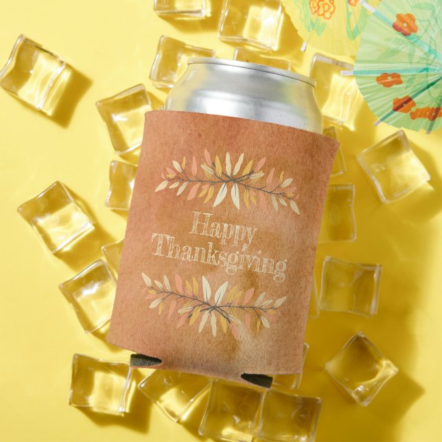 Watercolor Thanksgiving Autumn Leaves Custom Can Cooler (In Situ Summer)