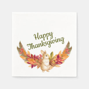 Watercolor Thanksgiving Bunny, Acorns, Berries Napkins