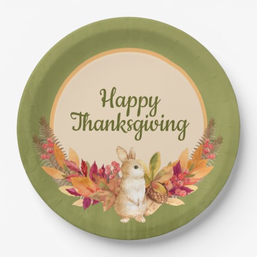 Watercolor Thanksgiving Bunny Acorns Berries Paper Plates