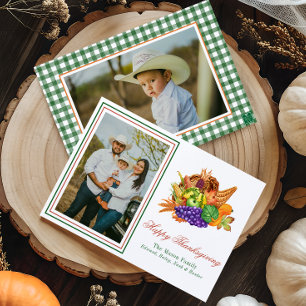 Watercolor Thanksgiving Cornucopia Photo Holiday Card