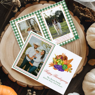 Watercolor Thanksgiving Cornucopia Photo Holiday Card