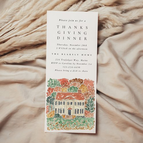 Watercolor Thanksgiving Dinner Georgian House Invitation