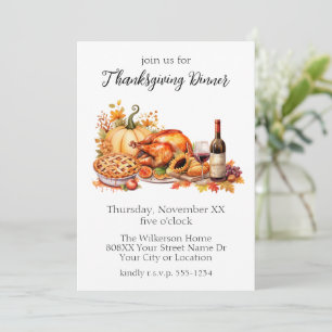 Watercolor Thanksgiving Dinner Invitation