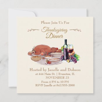 Watercolor Thanksgiving Dinner Invitation by SharonCullars at Zazzle