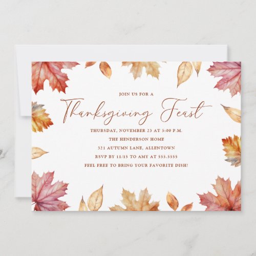 Watercolor Thanksgiving Feast Autumn  Invitation