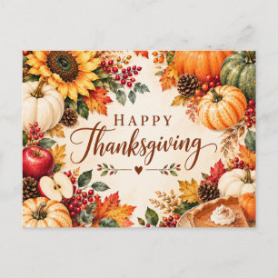 Watercolor Thanksgiving Harvest Autumn Pumpkin  Holiday Postcard